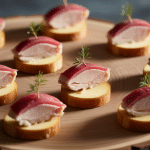 amuses bouches apéritif avec magret de canard séché et pomme sur plateau