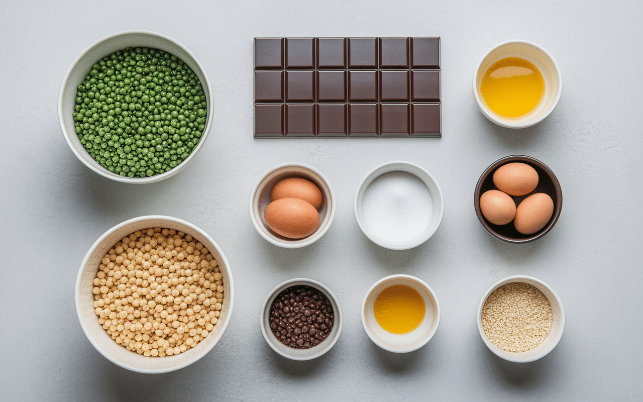 ingredients gateau chocolat pois chiche sur plan travail