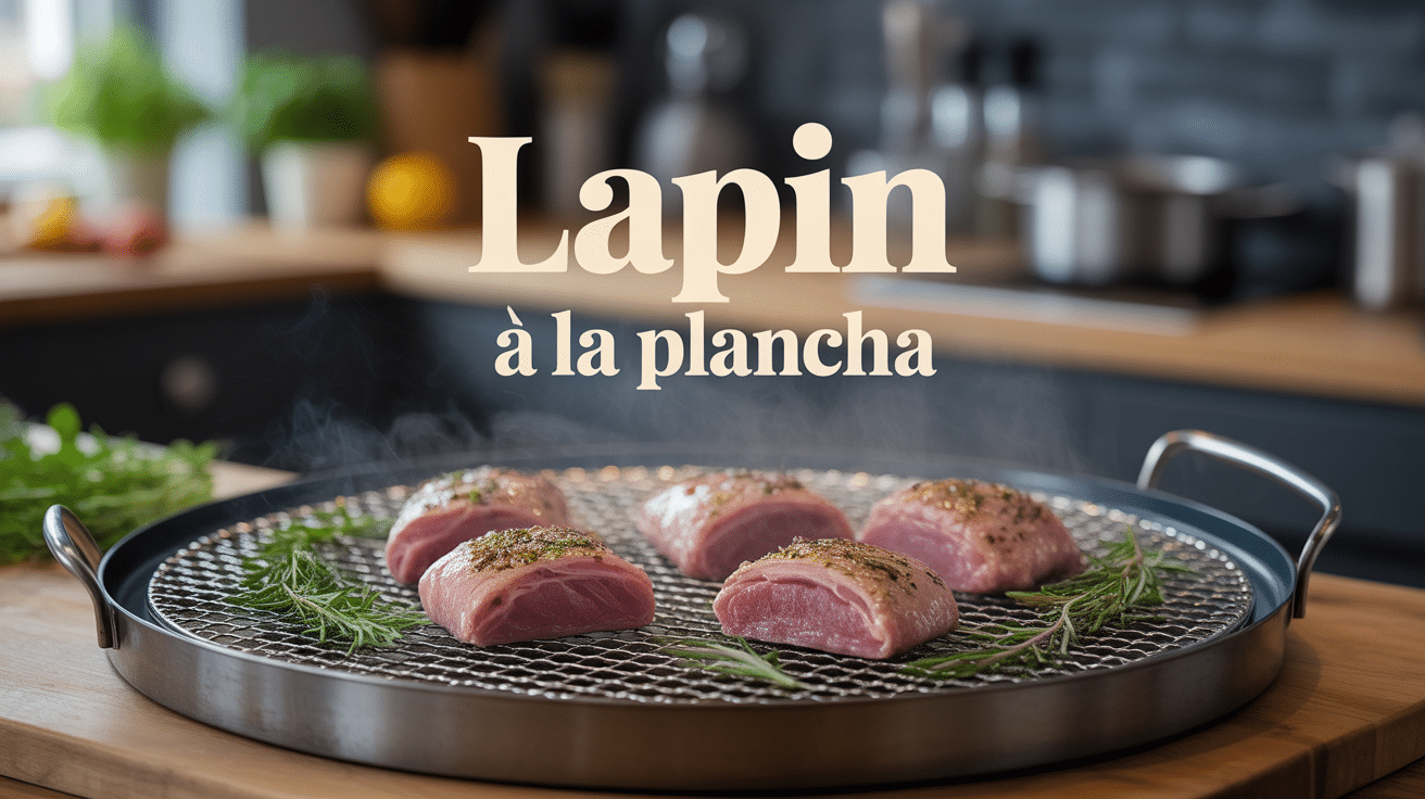 Morceaux de lapin plancha dorés sur plancha