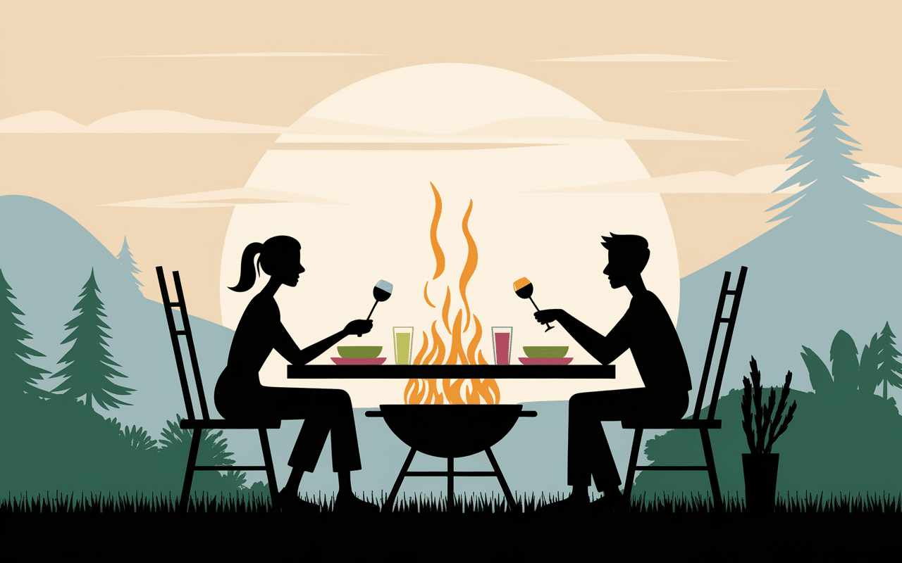 Repas convivial lapin plancha terrasse