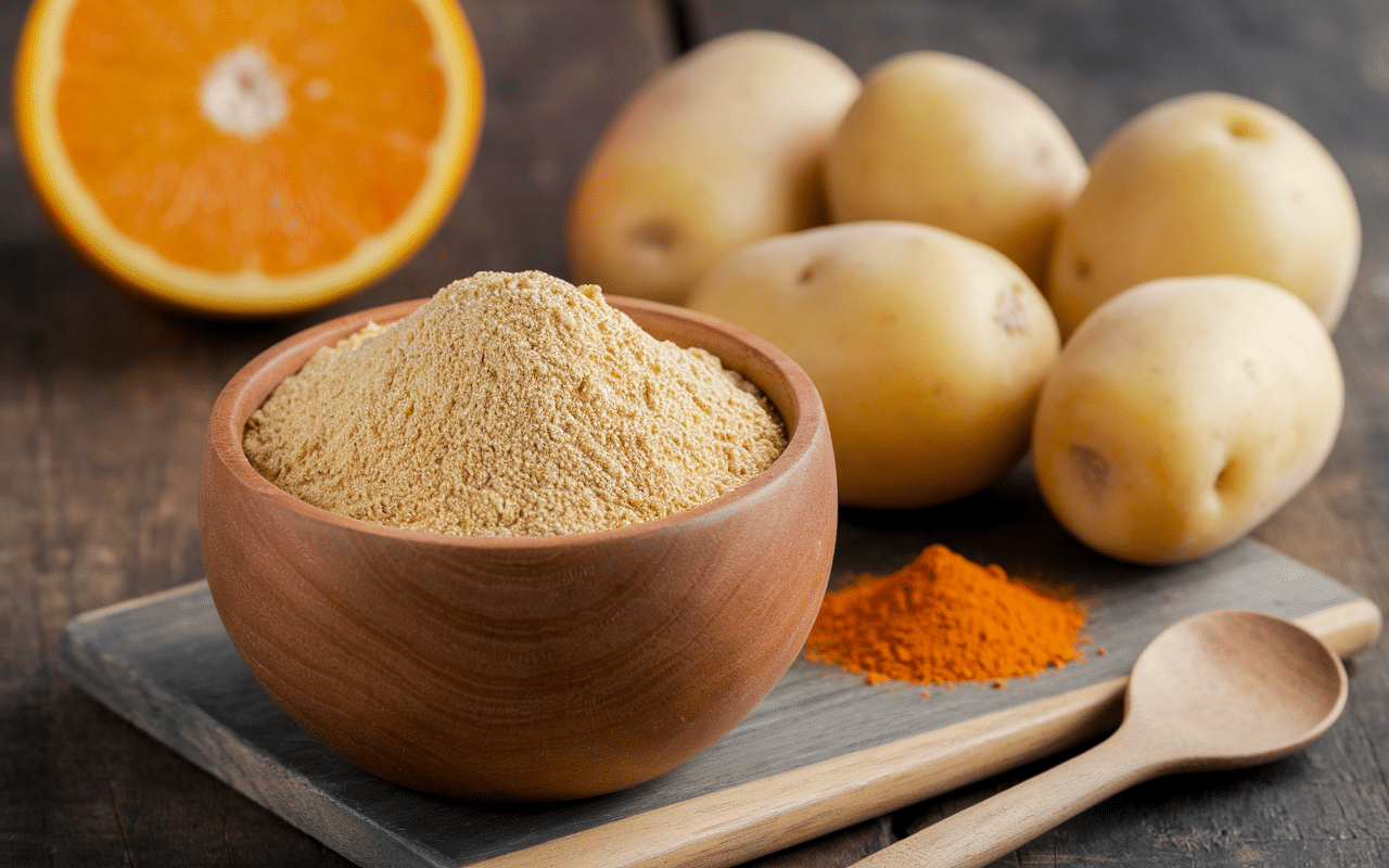 Ingrédients pancake farine patate douce en bol