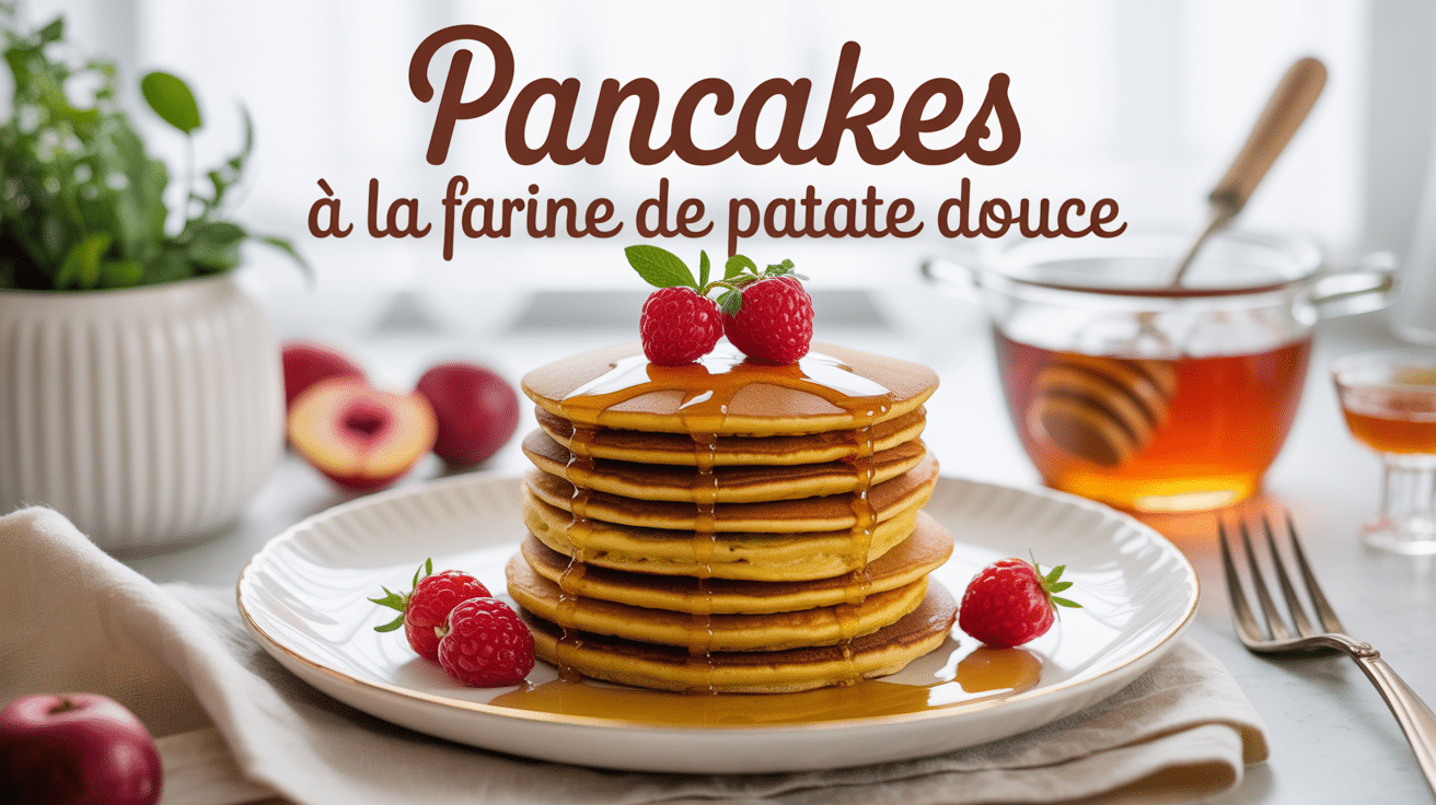 Stack pancake farine patate douce avec fruits rouges