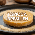 Galette de tapioca bresilien sur poêle, fécule manioc, ambiance cuisine traditionnelle