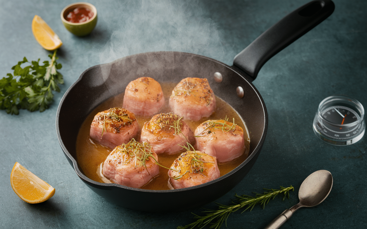 Paupiettes de porc moelleuses à la poêle, cuisson précise