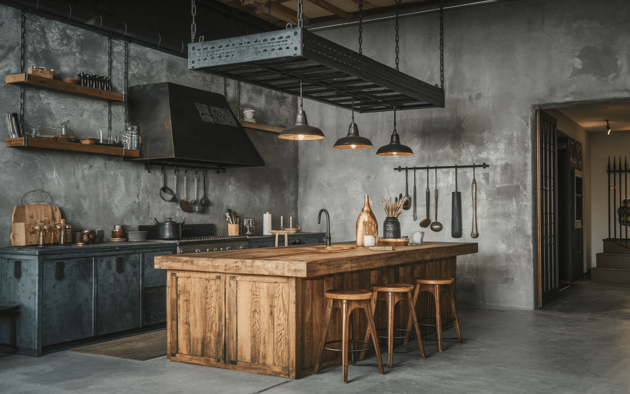 Cuisine style industriel vintage texture brute ancienne usine