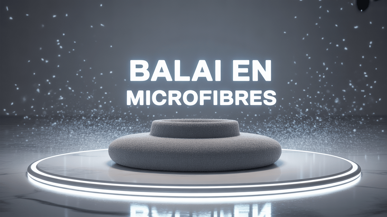 balai en microfibres moderne sur carrelage blanc propre