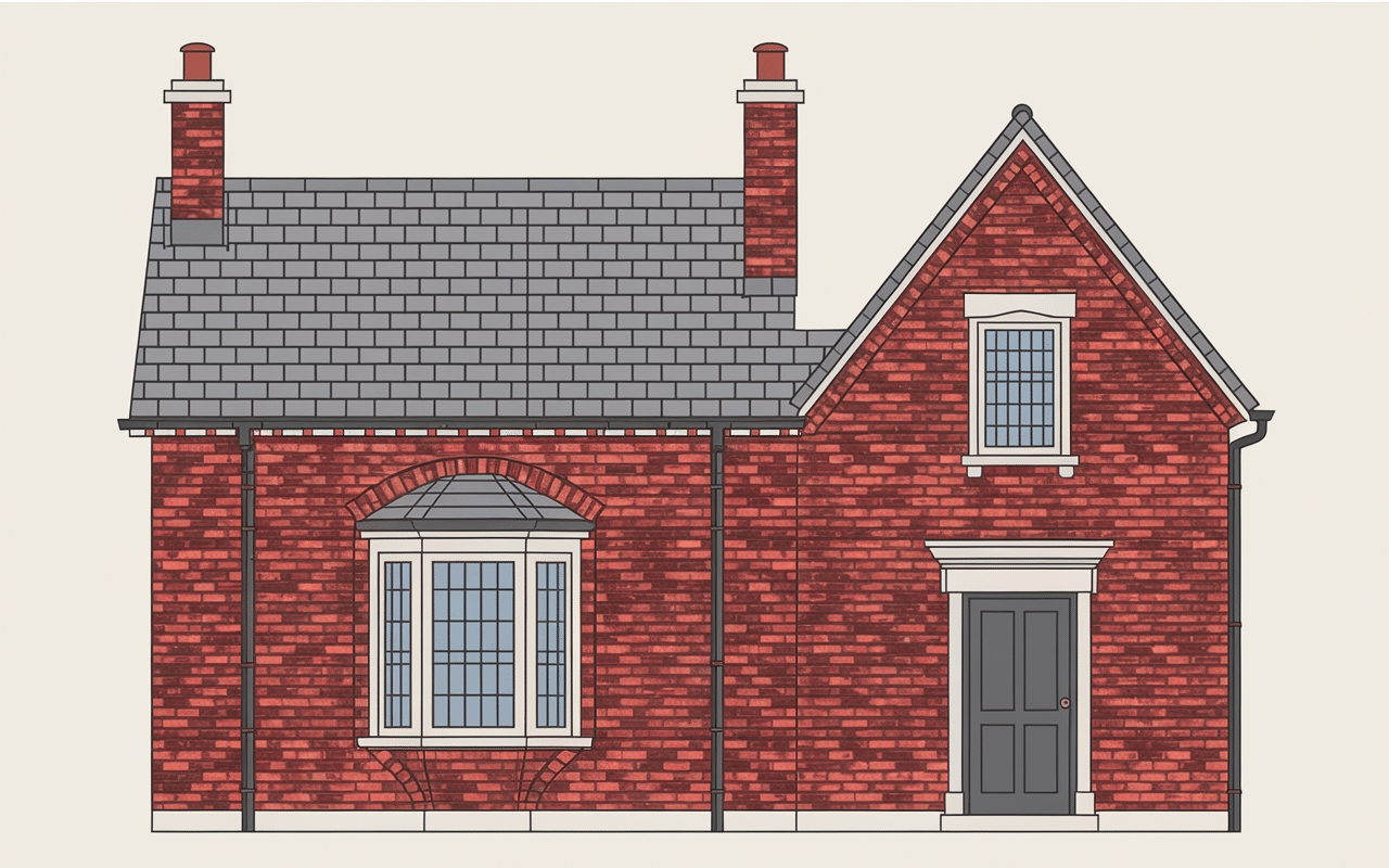 éléments architecturaux maison anglaise typique brique bow-window