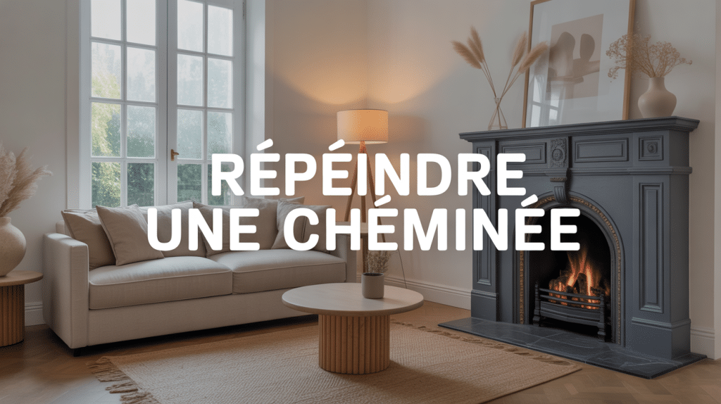 Salon moderne avec cheminée repeinte gris anthracite