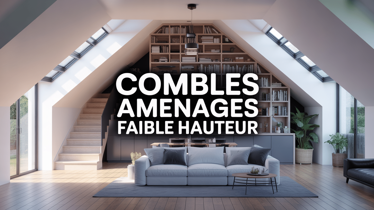 Vue de maison, combles aménagés faible hauteur, rangements et escalier compact