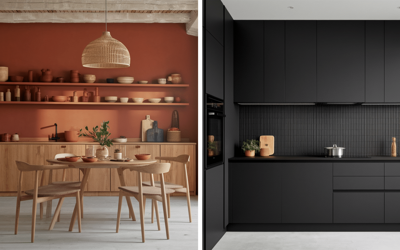 Cuisine terracotta et noir split screen style méditerranéen et urbain