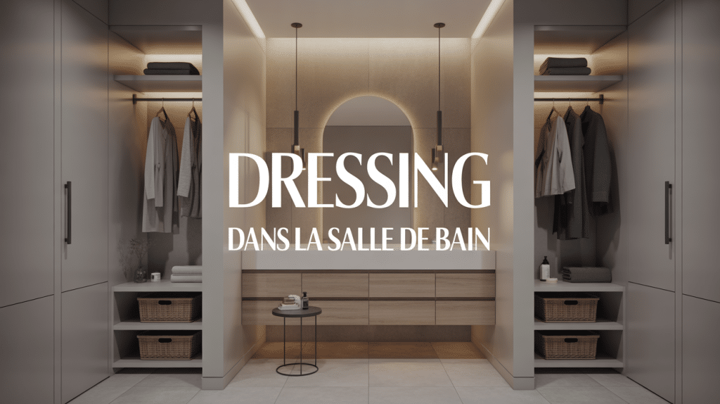 dressing dans salle de bain avec penderie et rangement