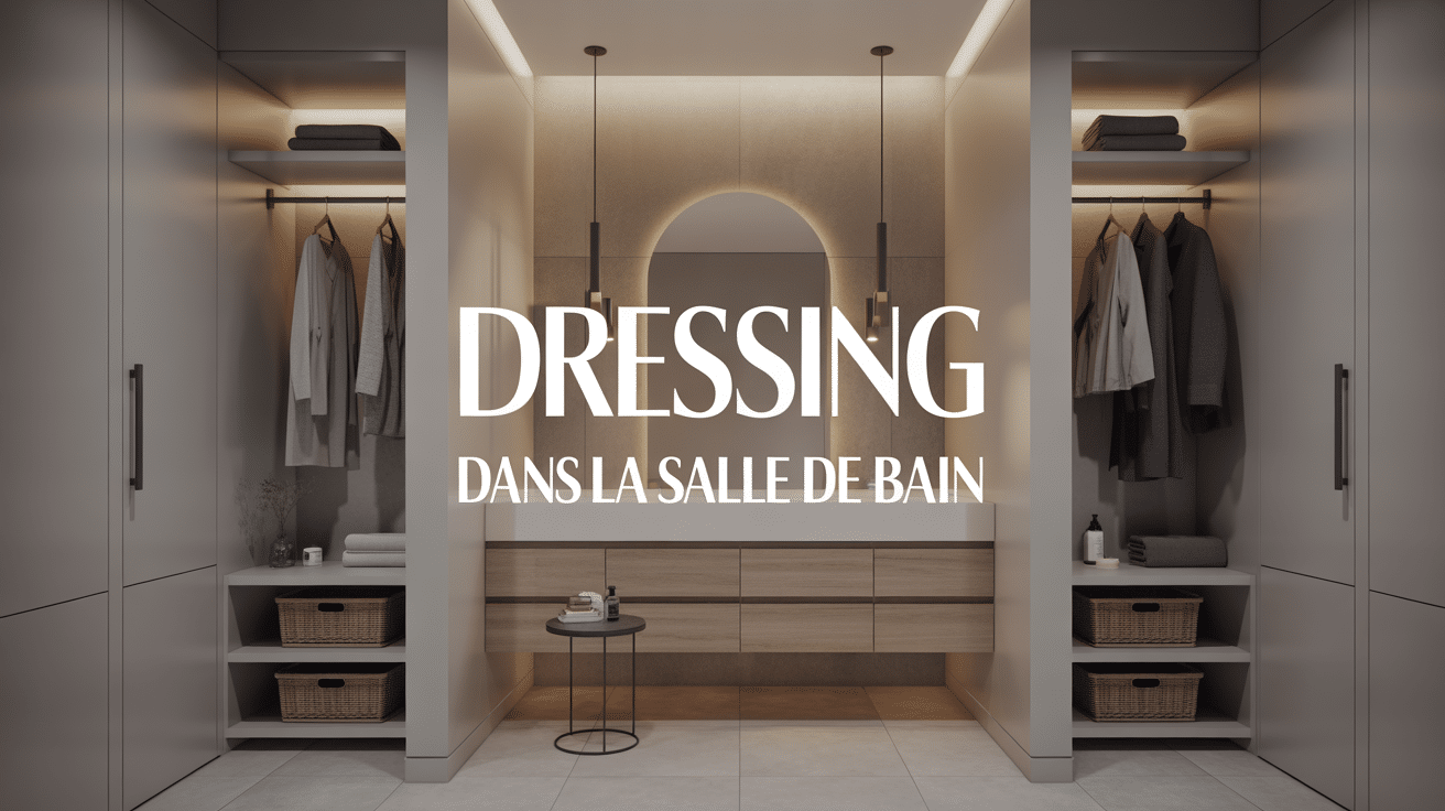 dressing dans salle de bain avec penderie et rangement