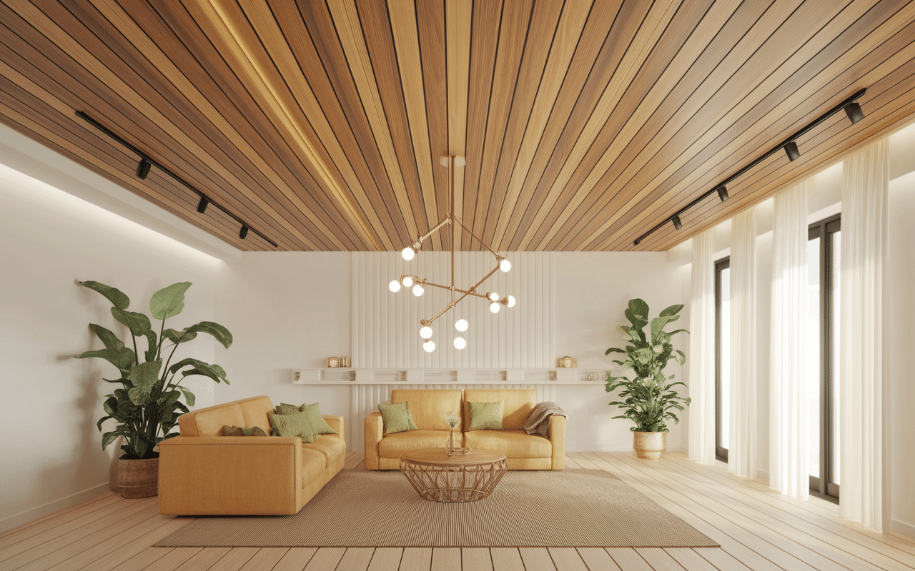 Spots LED rails sur plafond poutres apparentes