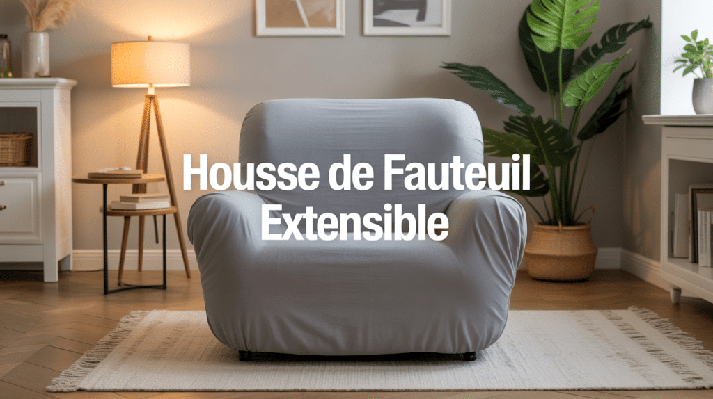 housse de fauteuil extensible sur fauteuil gris moderne