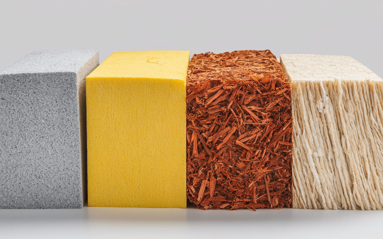 Différents matériaux isolant phonique sol en coupe comparative