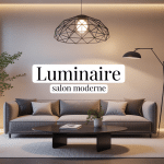 Luminaire salon moderne suspension noire canapé design