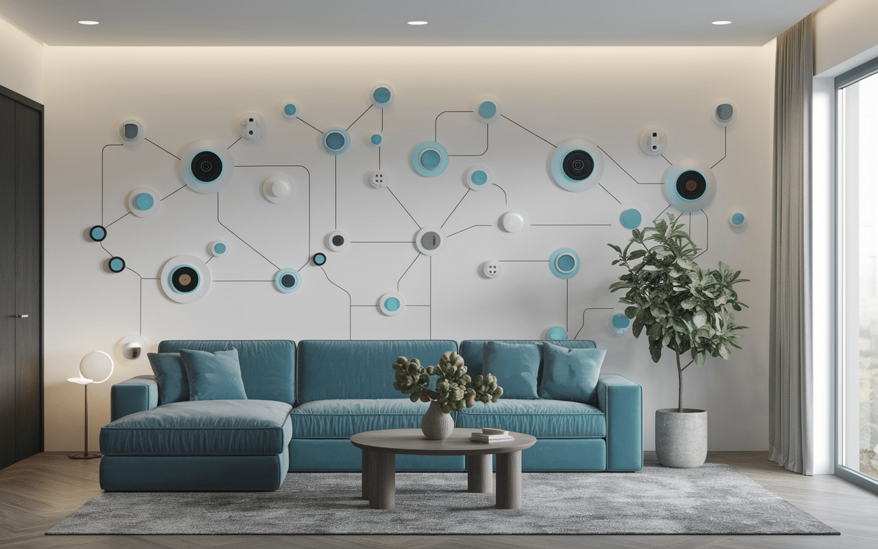 Maison du futur avec domotique, objets connectés et contrôle smartphone