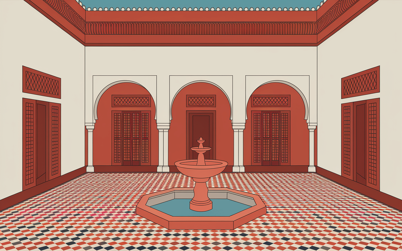 Architecture maison typique espagnole patio tuiles arches