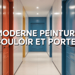 Couloir moderne avec peinture contemporaine sur portes et murs