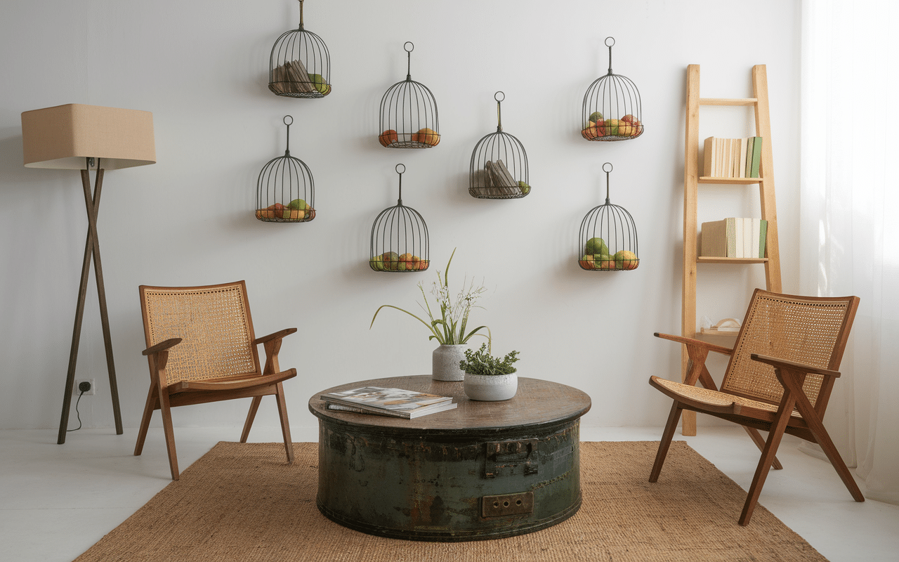 objet detourne de leur fonction malle table basse echelle porte-plantes