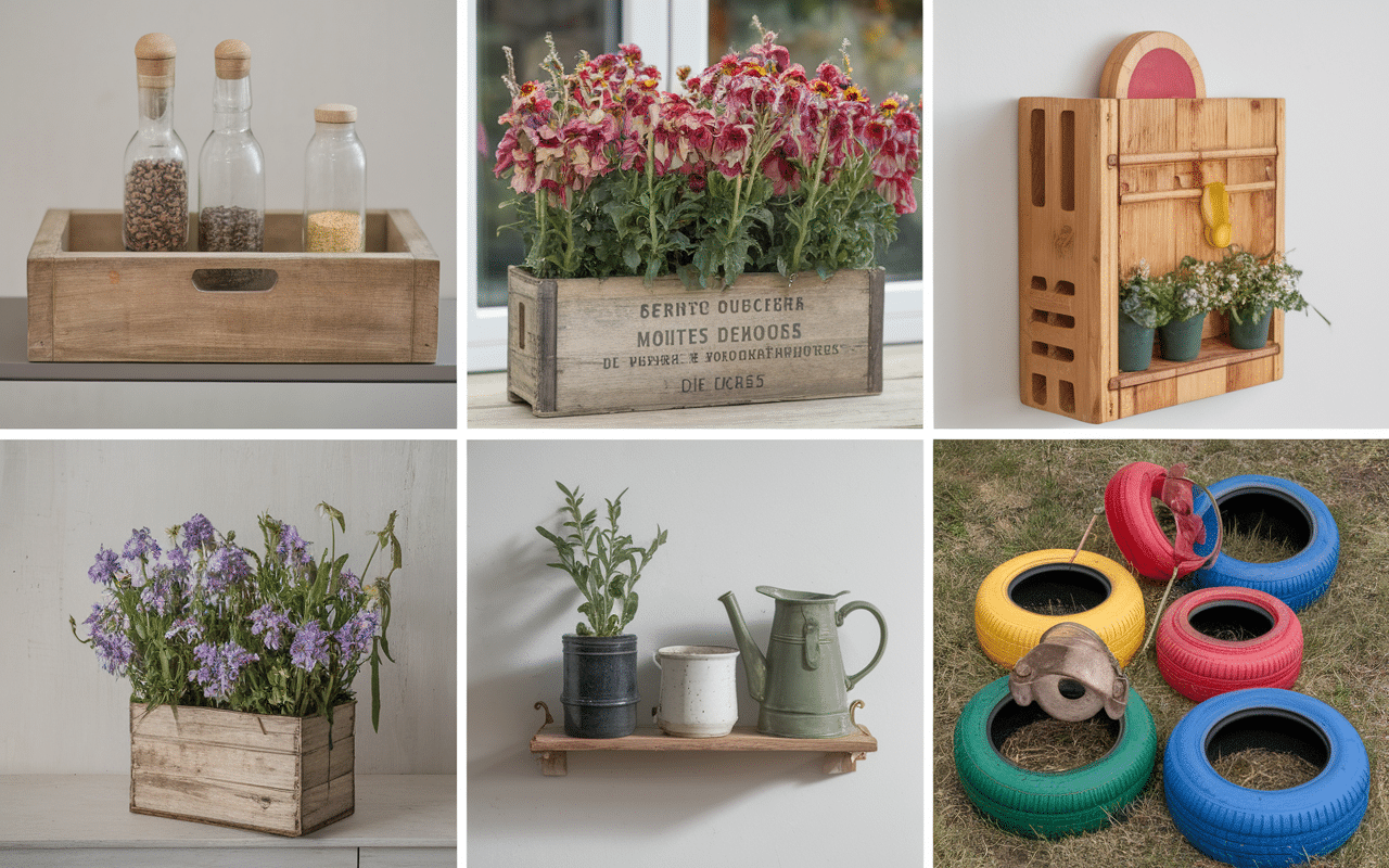 objet detourne de leur fonction bocaux epices boites fleurs