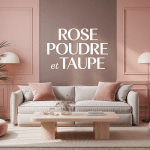 Salon avec peinture rose poudré et taupe