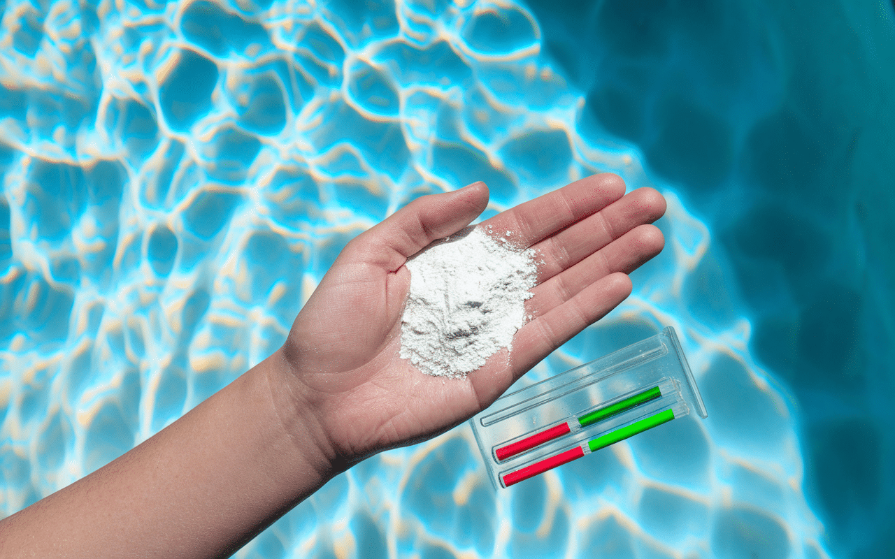 Main versant du bicarbonate de soude dans piscine