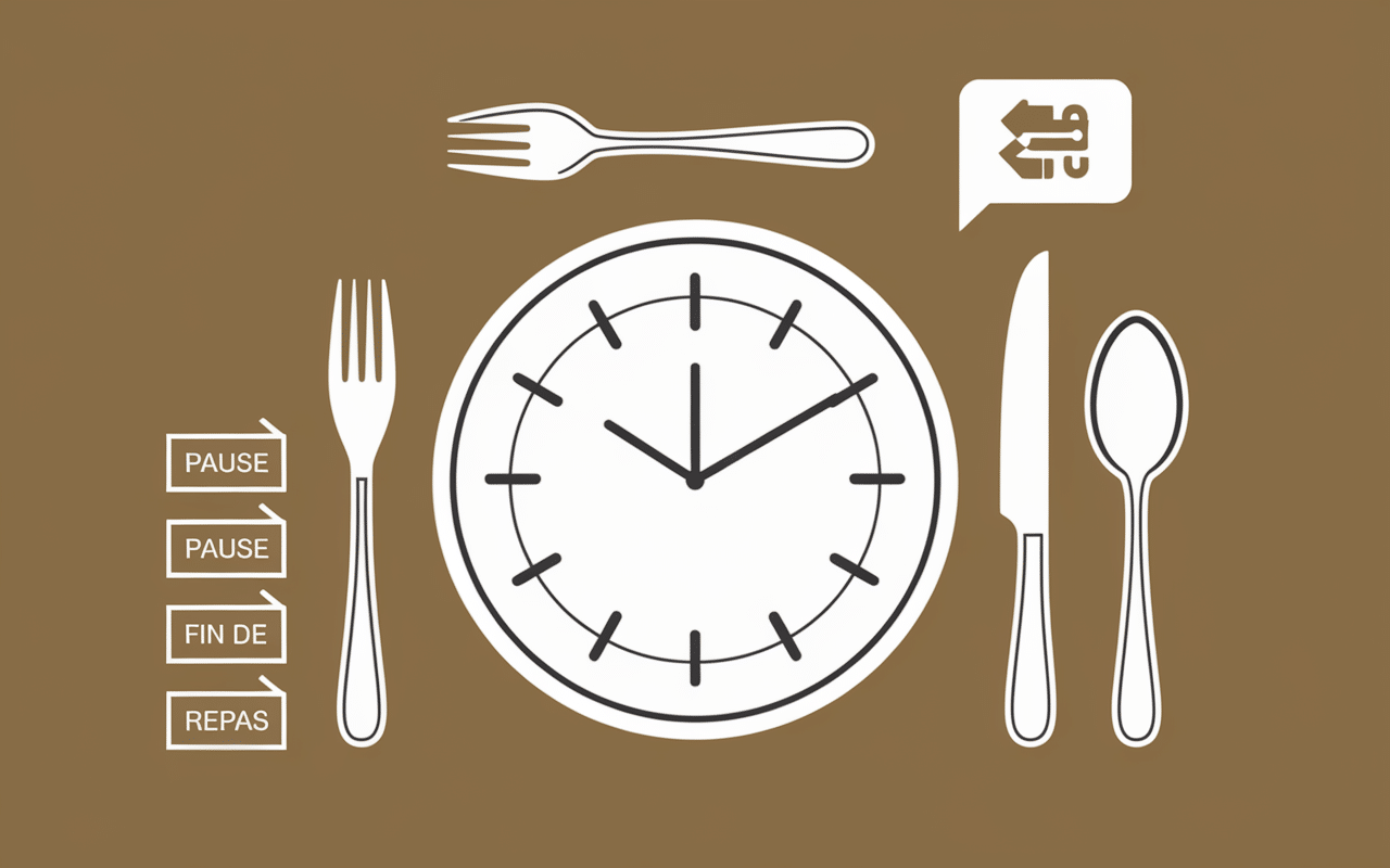 position des couverts dans l'assiette sur cadran horloge 4h20