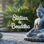 statue bouddha en pierre dans jardin zen