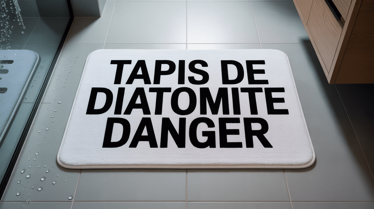 Tapis diatomite danger blanc sur carrelage, eau, avertissement