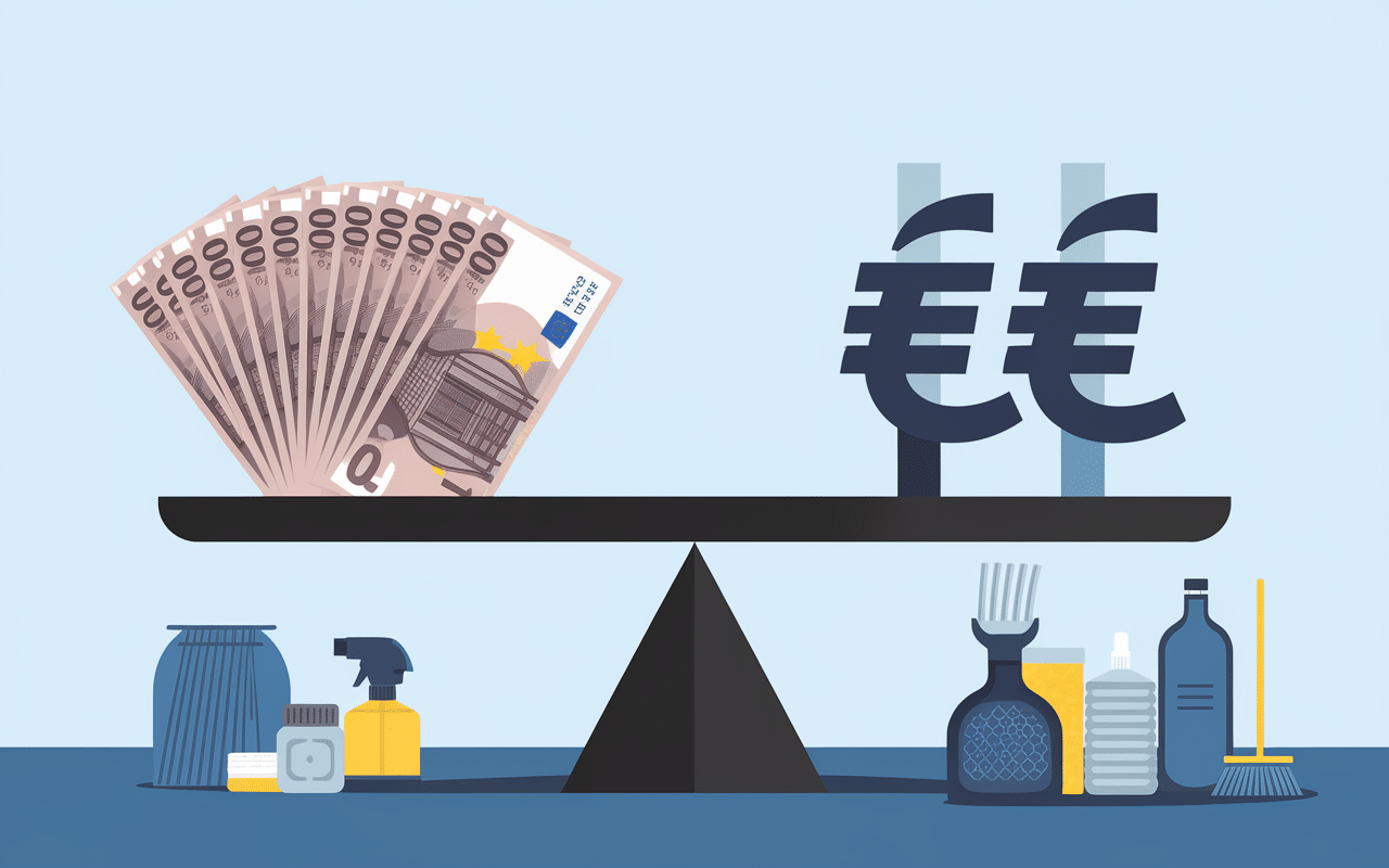 Tarif horaire femme de ménage au black, balance, euros, protection sociale barrée