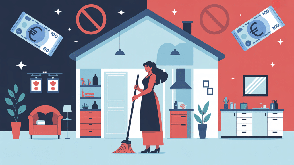 Tarif horaire femme de ménage au black, femme nettoie maison moderne, euros et interdictions