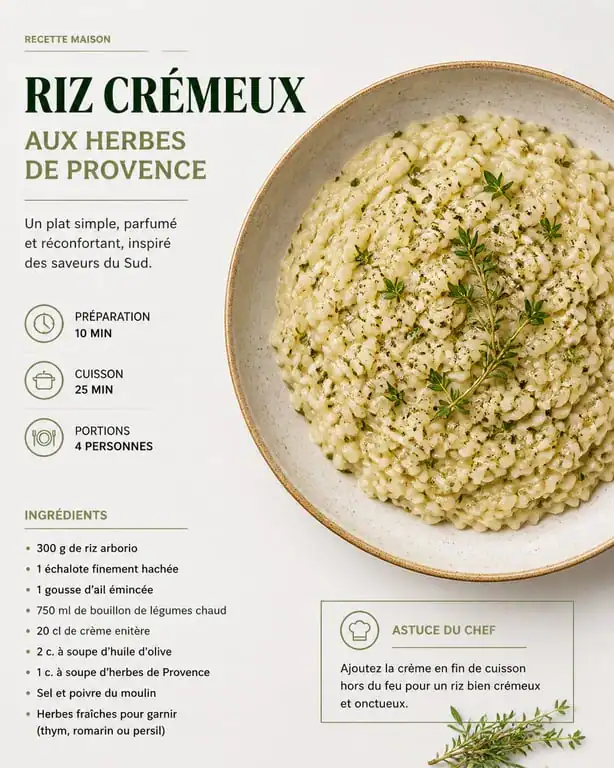Riz crémeux aux herbes de Provence en accompagnement