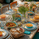 recette 10 personnes table dressée en terrasse