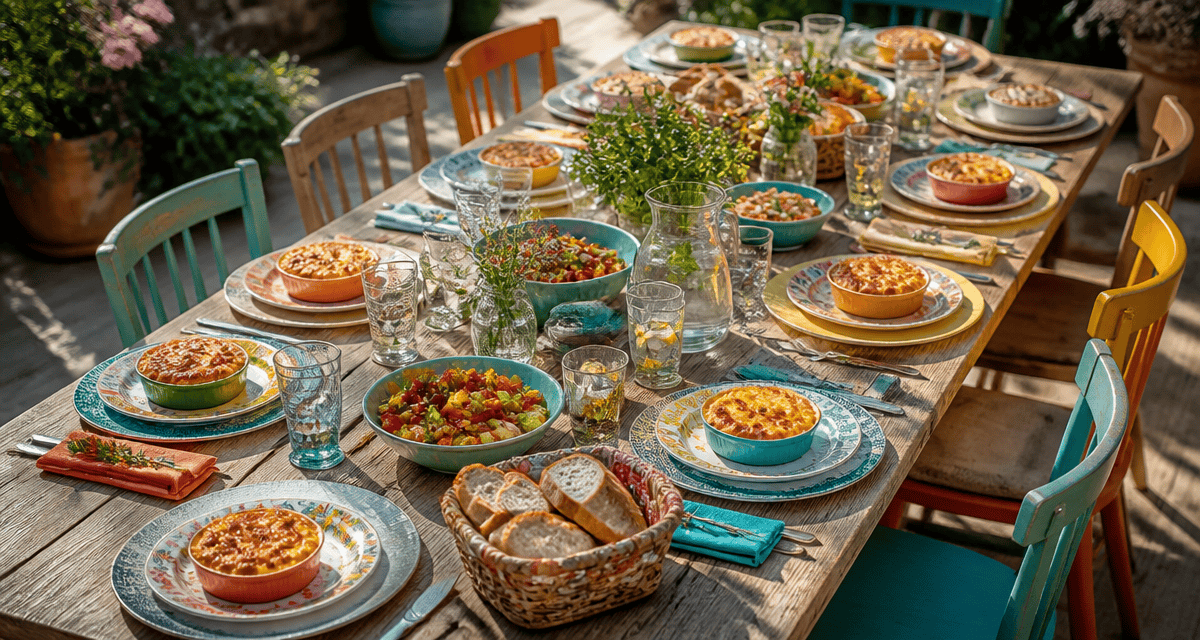 recette 10 personnes table dressée en terrasse