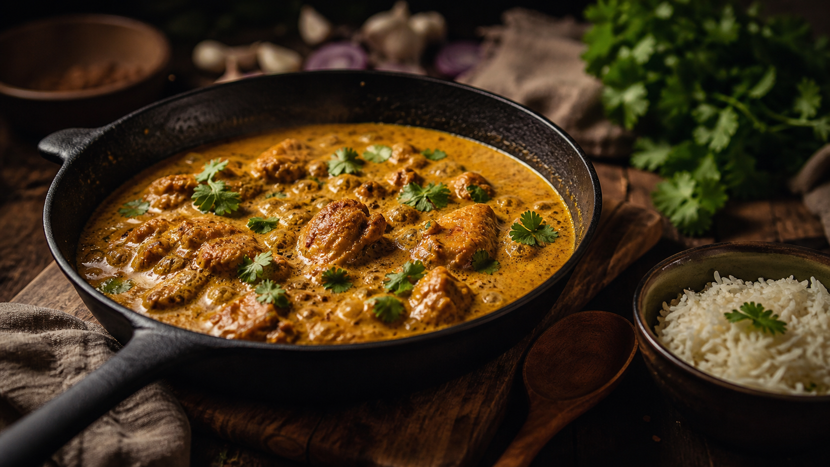 Plat a base de poulet : curry fondant au lait de coco en poêle