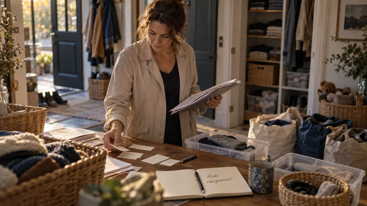 Aide rangement maison : tri de papiers et dons à l’entrée