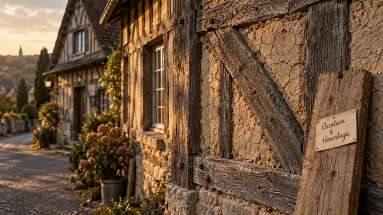 Colombage maison : ossature bois et torchis à rénover en Normandie