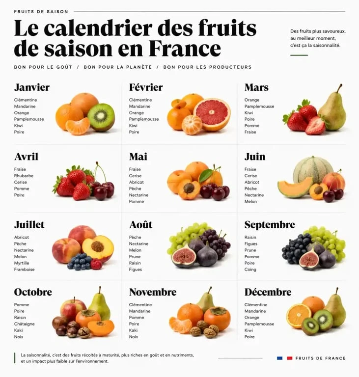Calendrier de saisonnalité des fruits en France mois par mois pour une alimentation durable