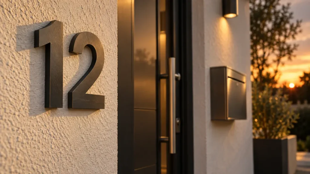 Un numéro de maison design rend l’entrée lisible, durable et personnelle